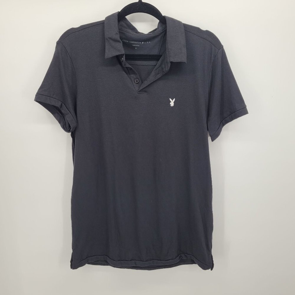 John varvatos Mens small black polo shirt short sleeve collared cotton Playboy - Picture 9 of 9